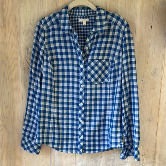 Caslon Cotton Gingham Button Down Shirt Size 8 - Picture 1 of 9